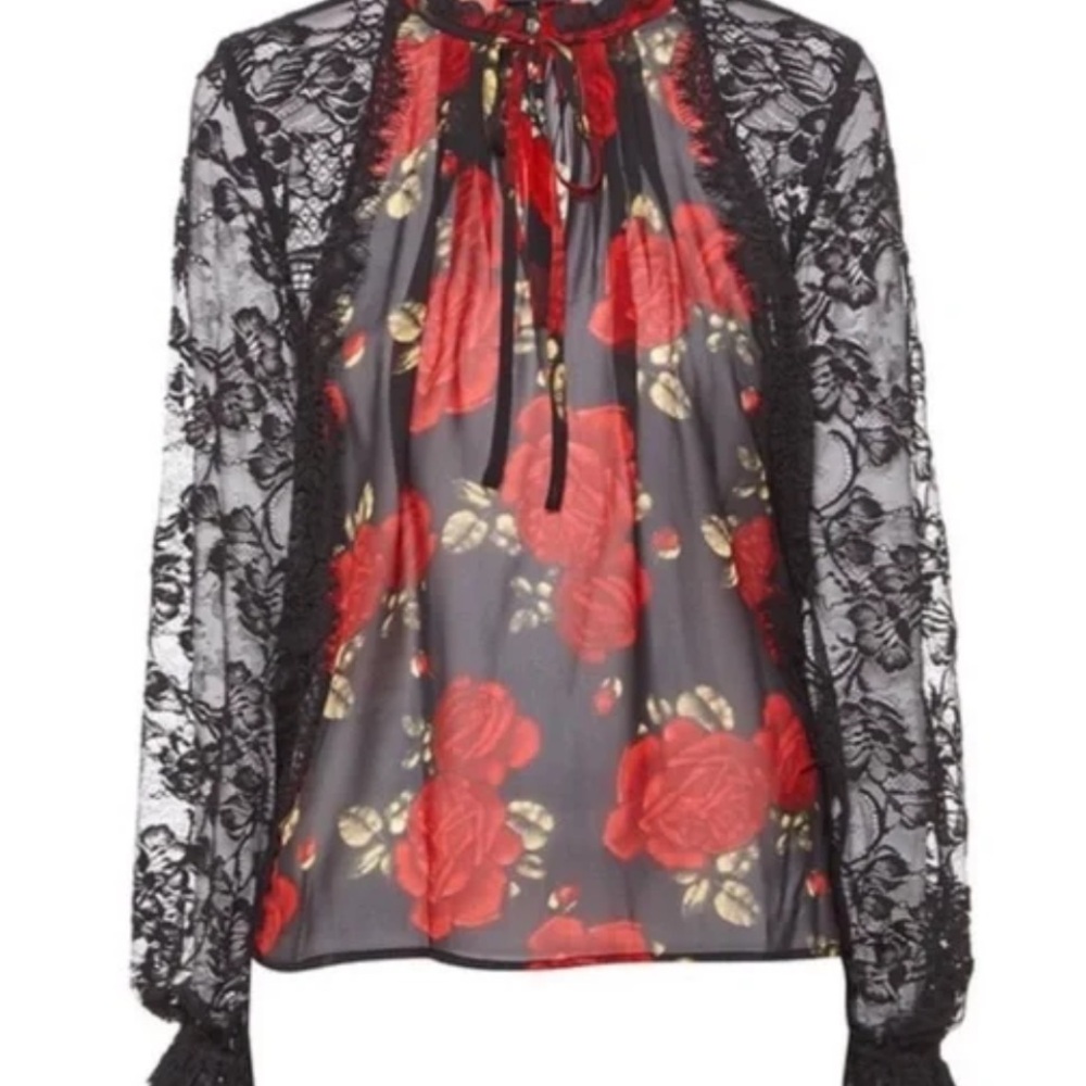 The Kooples Sleeping Roses Silk Lace Top